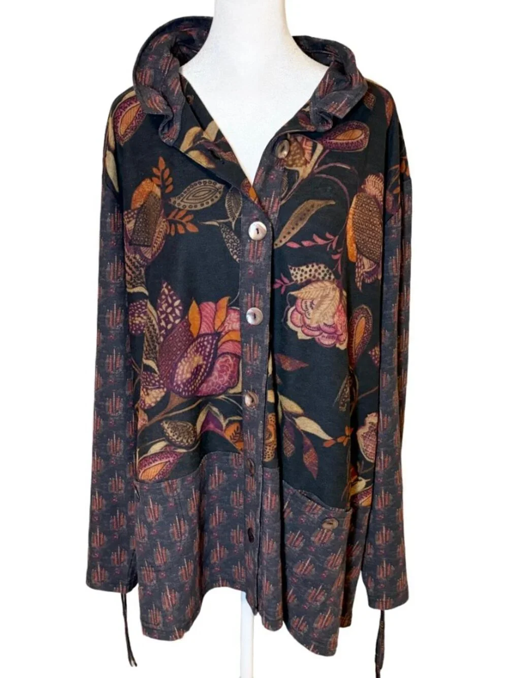 Parsley & Sage Mixed Print Autumnal Floral Boho Lagenlook Button Top Women’s 3X - Picture 1 of 10
